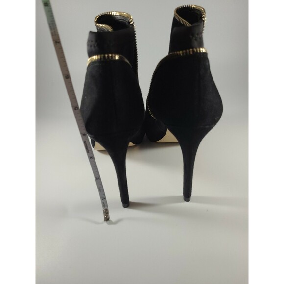 Ann Taylor black heel suede shoes with Gold zipper open toe size 8.5 - Picture 9 of 11